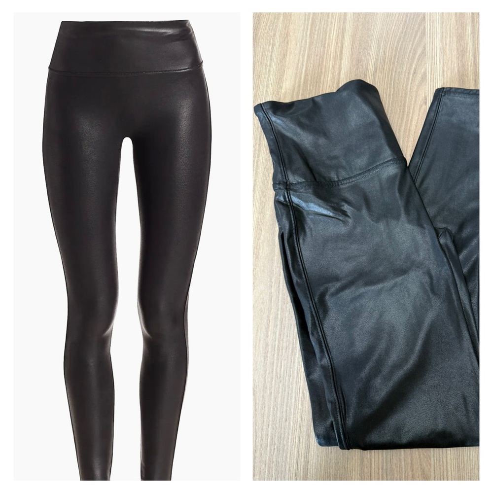 Spanx Faux Leather Shaping Waistband Leggings Black Large